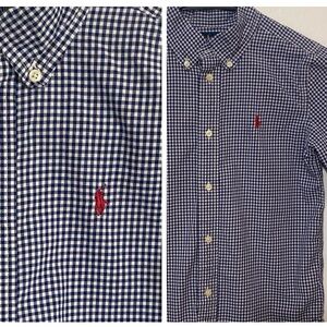 Ralph Lauren Gingham Check Blue White Button Down Shirt Long Sleeve Boys Sz 6